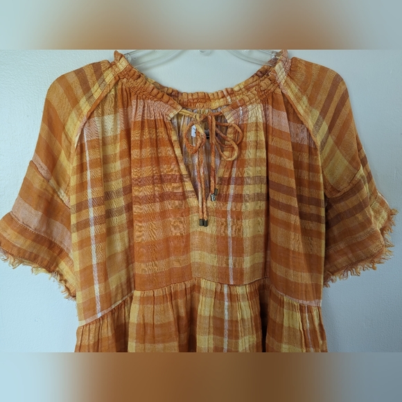 Anthropologie/Pilcro and the Letterpress Bette Babydoll Plaid Top, Orange: SMALL - Picture 6 of 14